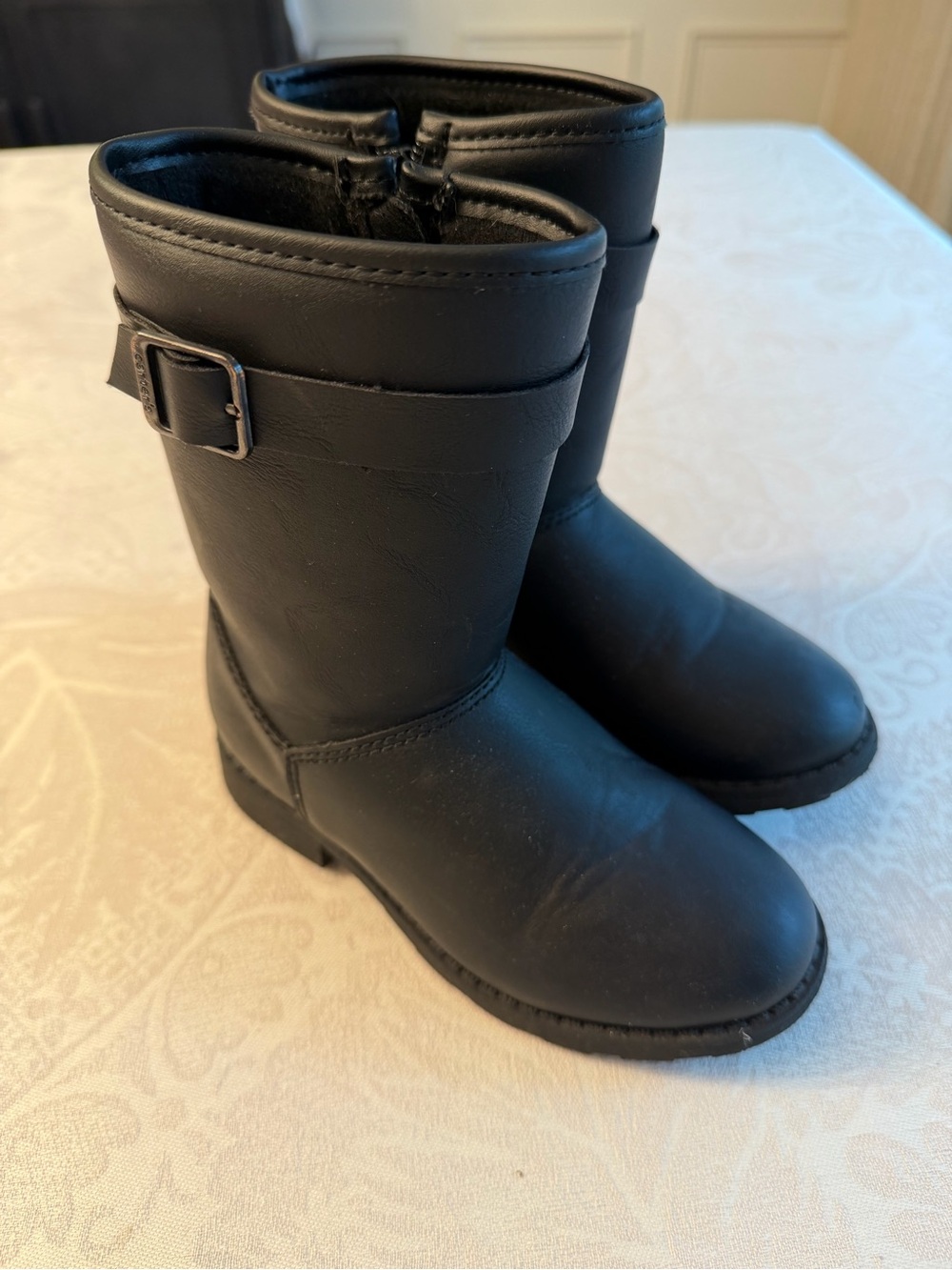 Carter's Kids Black Mid-Calf Faux Leather Boots with Buckle